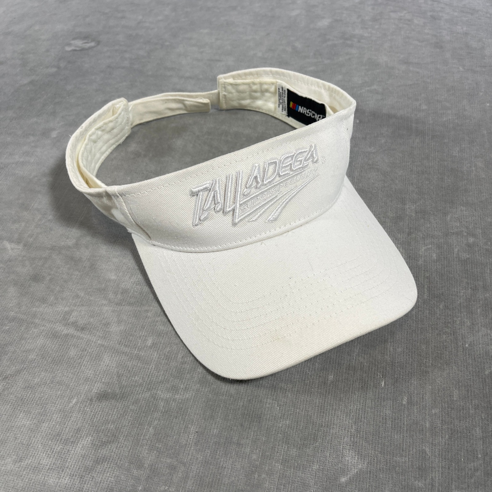 Nascar Talladega Embroidered White Cotton Visor Adjustable Strap